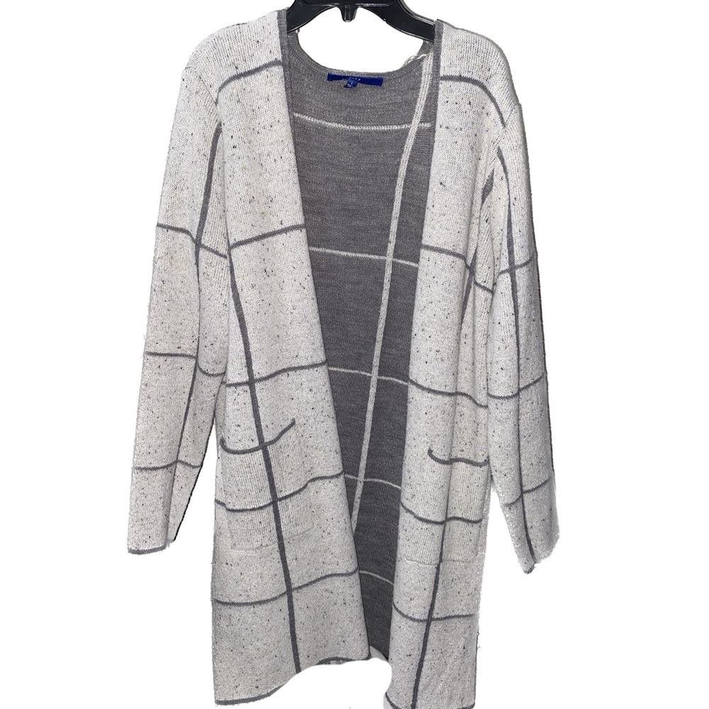 NEW Apt. 9 Long Collarless Duster Plaid Cardigan Sweater
